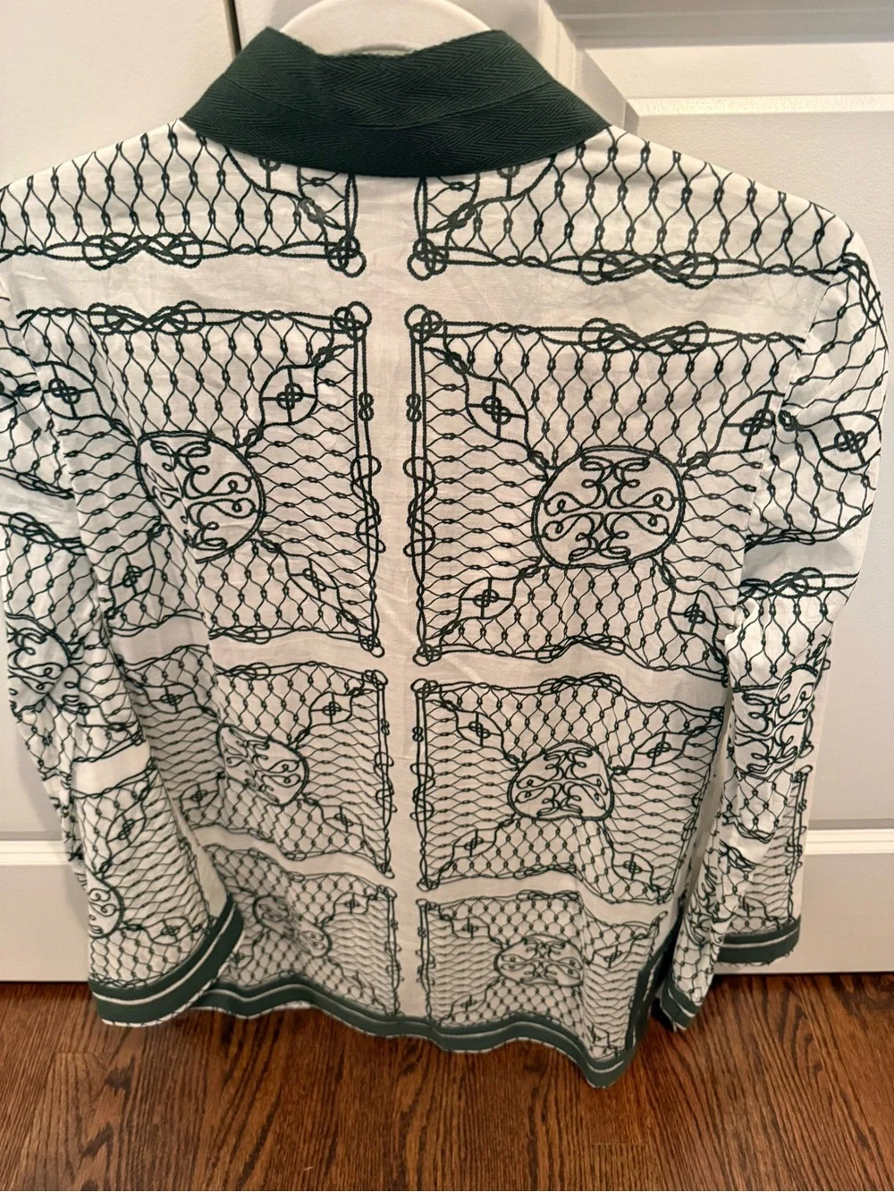 Tory Burch Green & White Printed Tunic with Tassel Tie